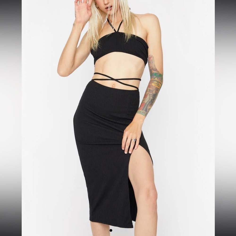 Black Skirt and Crop Top Set